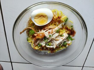 Mie kocok, traditional food from cirebon Indonesia, noodles and eggs. 