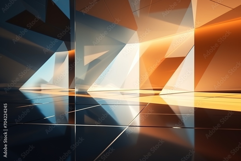 Poster abstract futuristic architecture with geometric shapes and reflective surfaces