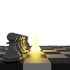 Outstanding pawn neon light clipart cartoon design icon isolated on transparent background, 3D render chess concept
