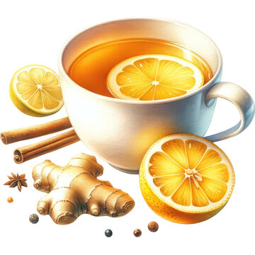 lemon tea cup with ginger and cinnamon clip art preview