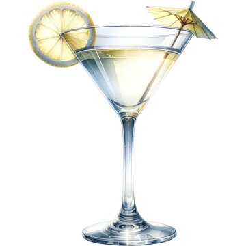 Lemon Drop Martini, Hyper realistic Watercolor painting of a glass of Lemon Drop Martini