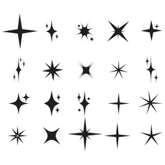 Sparkles symbols vector. The set of original vector stars sparkle icon. Bright firework, decoration twinkle, shiny flash. Glowing light effect stars and bursts collection. Black illustration 111
