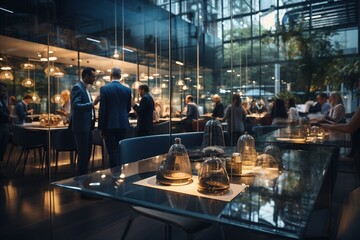 Business professionals networking in a modern restaurant