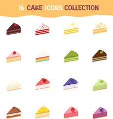 Set of cake, tiramisu, cheese cake, red velvet, flat icon