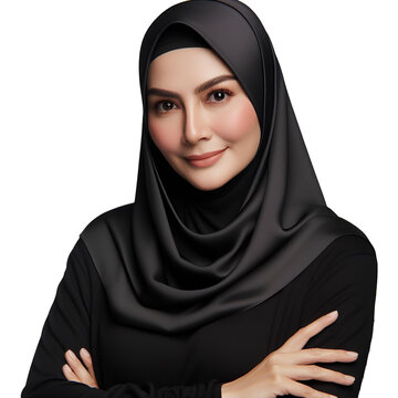 beautiful muslim mother wearing black hijab PNG transparent background