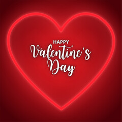 Happy Valentine's Day Background, heart neon style, with red background