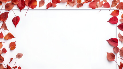 Creative frame with white copy space red autumn leaves, generative ai