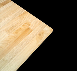 View wooden table. Natural pattern, brown color, beautiful wood pattern. artificial wood texture Synthetic wood pattern. Perspective wooden table isolated  black background