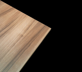 View wooden table. Natural pattern, brown color, beautiful wood pattern. artificial wood texture Synthetic wood pattern. Perspective wooden table isolated  black background