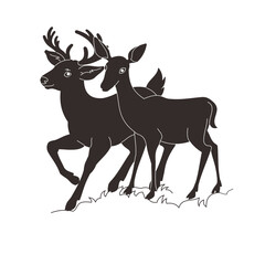 deer family in flat style silhouette vector style with transparent background	