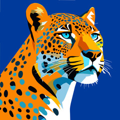 Leopard on a blue background. Vector illustration for your design.