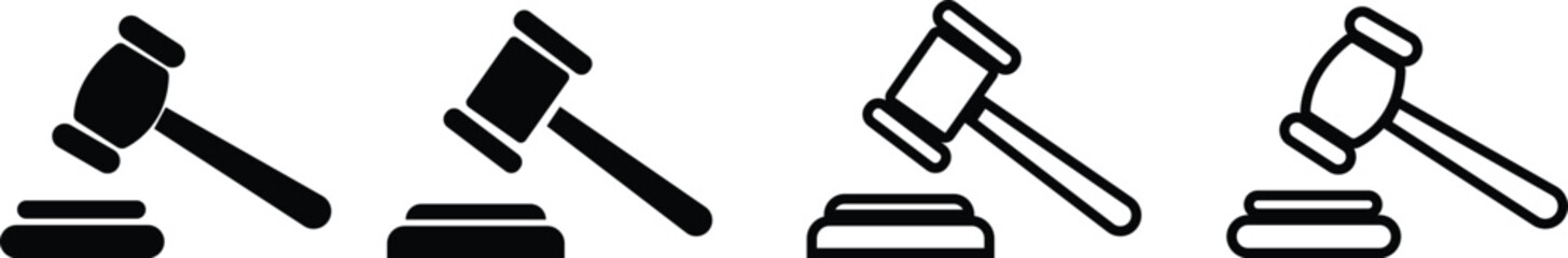 Set of gavel icon vector, Hammer symbol, Gavel icon vector for web and mobile app. judge gavel sign, law icon. auction hammer, Flat Design Crime and Punishment, isolated on transparent background,