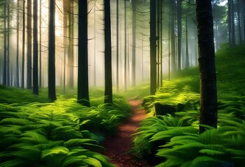 A misty forest in the morning 