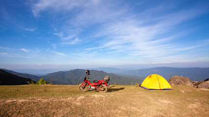 Traveling by motorcycle, camping trip at Doi Soi Malai National Park, Thailand