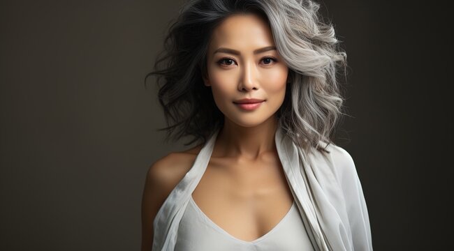 Elegant Asian woman with gray hair