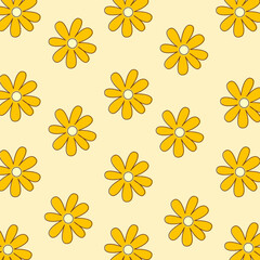 "Golden Meadows: Seamless Yellow Dandelions and Daisy Flowers Vector Pattern"