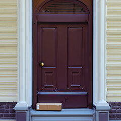 wooden door with package