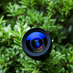 camera lens on green background