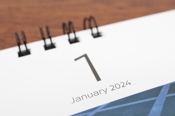 卓上カレンダーのクローズアップ　2024年1月