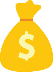 Money bag vector icon with a dollar sign. Stock vector silhouette isolated on transparent background. Money cash yellow logo vector, saving currency, used for mobile phone, web site, app, logo design,