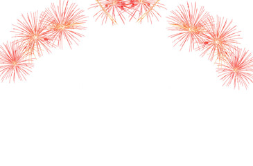 Red rays of fireworks or firecrackers on white background abstract light. (blurry or blurry)