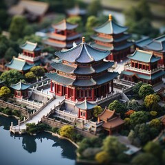 Obraz premium Miniature Chinese courtyard with traditional architecture