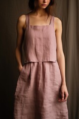 Elegant linen overall dress with pockets
