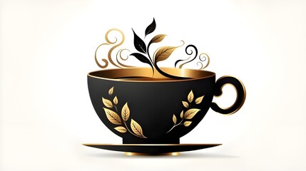 Obraz premium International Tea Day May 21 concept background. Vector illustration luxury logo design cup of tea, tea leaves with copy space isolated on white background for concept of International Tea Day