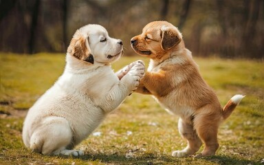 Cute puppy playing with other puppies - obrazy, fototapety, plakaty
