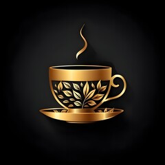 International Tea Day May 21 concept background. Vector illustration luxury logo design cup of tea, tea leaves with copy space isolated on black background for concept of International Tea Day