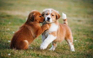 Cute puppy playing with other puppies