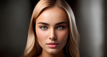 Fototapeta premium Beauty female face. Beautiful brunette woman, portrait close up. Portrait of Beauty woman with blue eyes. Beauty face. Fashion Beauty face. Top model girl with curly hairstyle. Woman face close up.