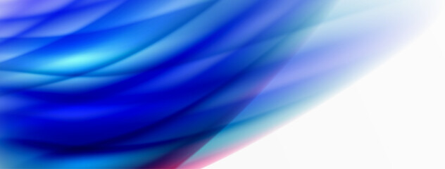 Obraz premium Rainbow color silk blurred wavy line background on white, luxuriously vibrant visually captivating backdrop. Stunning blend of colors reminiscent of rainbow, silky and gracefully blurred wavy pattern