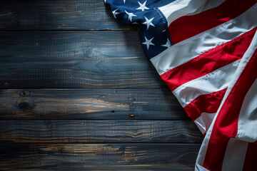 空きスペースのあるアメリカ国旗「ヴィンテージウッド背景」,American flag with empty space "Vintage Wood Background",Generative AI	