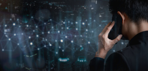 5G Digital transformation Hand holdingsmart phoneuse the Metaverse Universe, A Conceptual Shift in Digital Transformation for Next-Generation Technology.