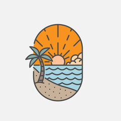 Beach illustration monoline or line art style, design can be for t shirts, sticker, printing needs.
