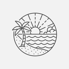 Beach illustration monoline or line art style, design can be for t shirts, sticker, printing needs.