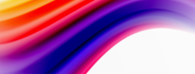 Rainbow color silk blurred wavy line background on white, luxuriously vibrant visually captivating backdrop. Stunning blend of colors reminiscent of rainbow, silky and gracefully blurred wavy pattern