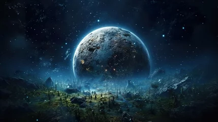 Store enrouleur occultant Pleine Lune arbre planet in space