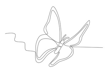 Bottom view of a flying butterfly. Butterfly one-line drawing