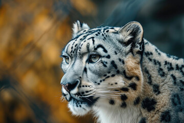 A snow leopard close-up in its natural habitat