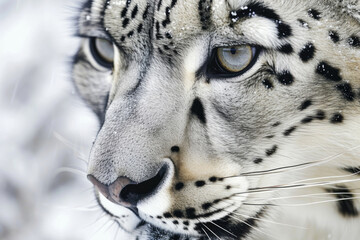 A snow leopard close-up in its natural habitat