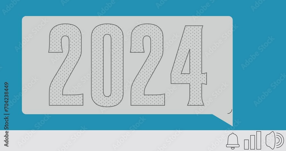 Poster number 2024 on notification bubble from portable information device screen. mobile app message, conn