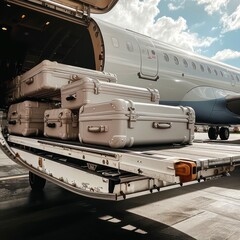 the process of loading suitcases into the commercial plane