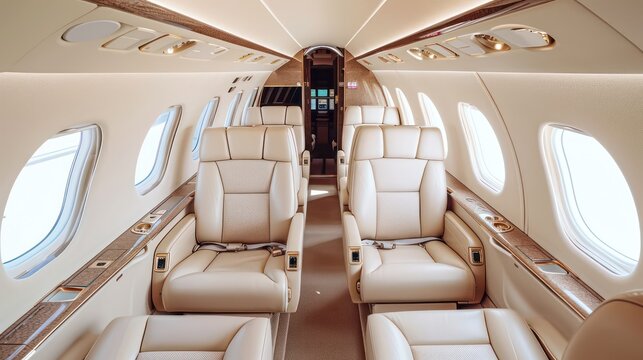 interior of private jet parked on airport runway during daytime