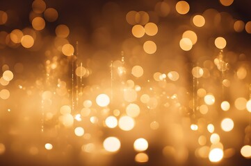 Gold bokeh lights. Good for holiday celebration like christmas, new year, and wallpaper background for ads. Generative AI 
