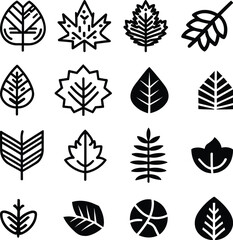 Black and white Leaf line icon set. Collection of vector symbol in trendy flat style on isolated white background Leaf sings for design