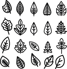 Black and white Leaf line icon set. Collection of vector symbol in trendy flat style on isolated white background Leaf sings for design