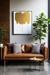 Brown leather sofa in a modern living room