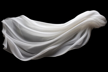 Graphic resources. Beautiful flying or levitating in air white fabric on black background with copy space